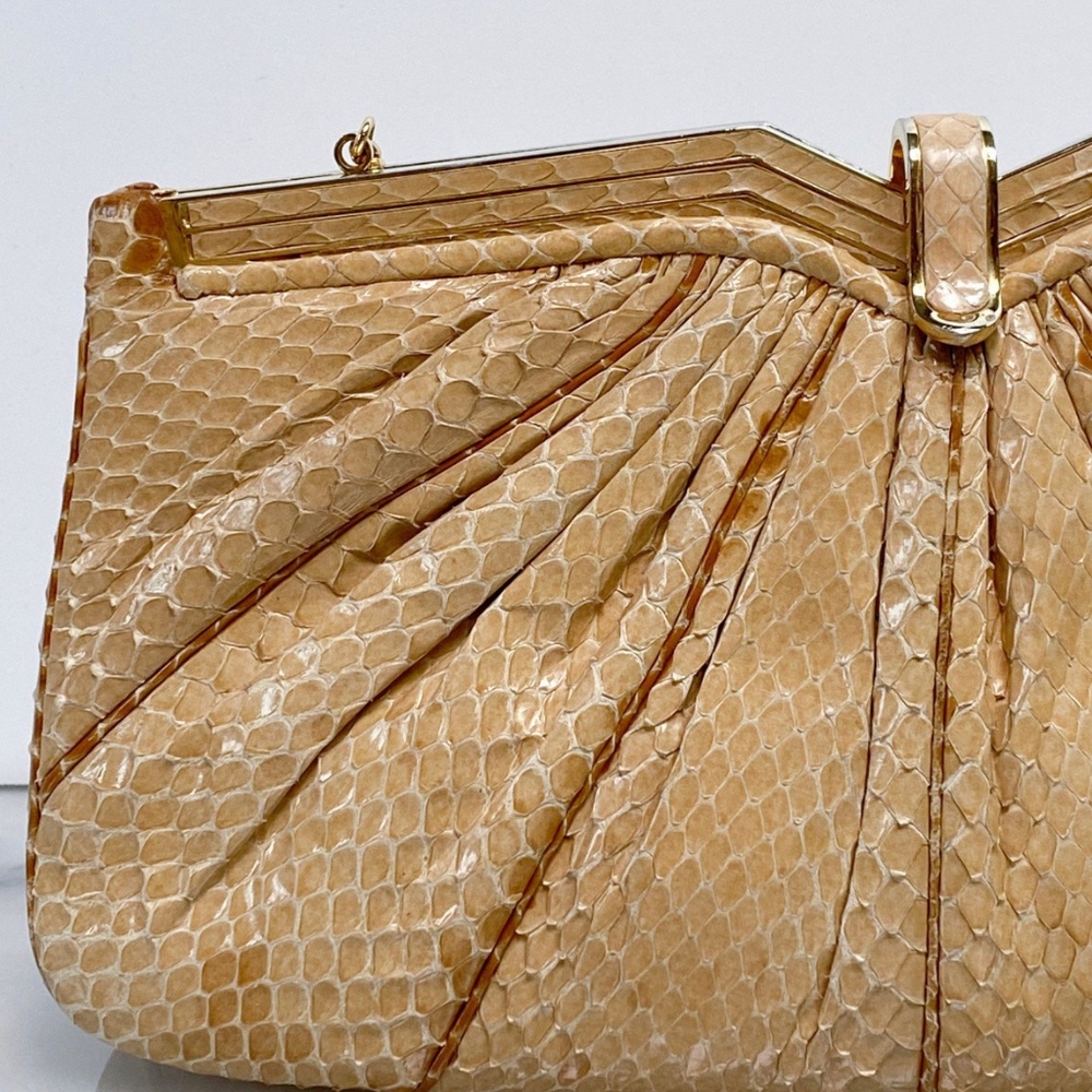 Judith Leiber Vintage Brown Snakeskin Evening Clutch